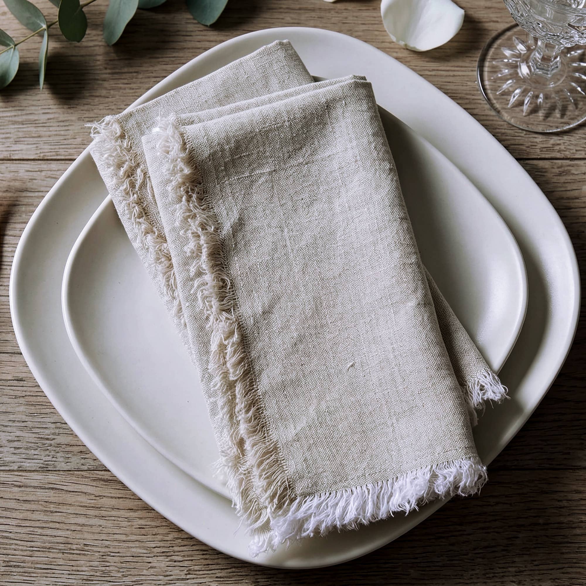 Fringed Raw Edge Pure French Linen Napkins Set of 4 -Natural - Trouvaille Imports