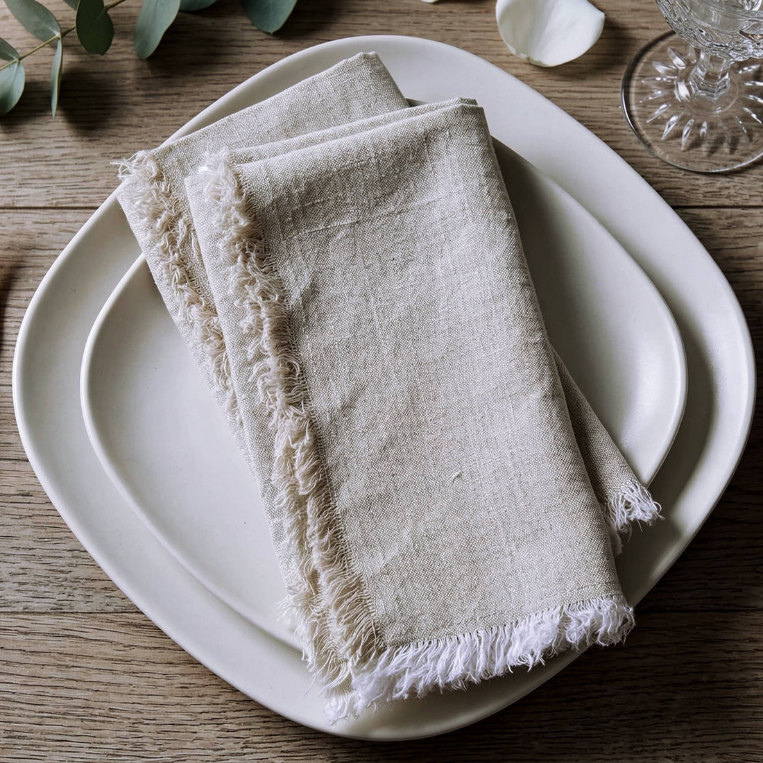Fringed Raw Edge Pure French Linen Napkins Set of 4 -Natural - Trouvaille Imports