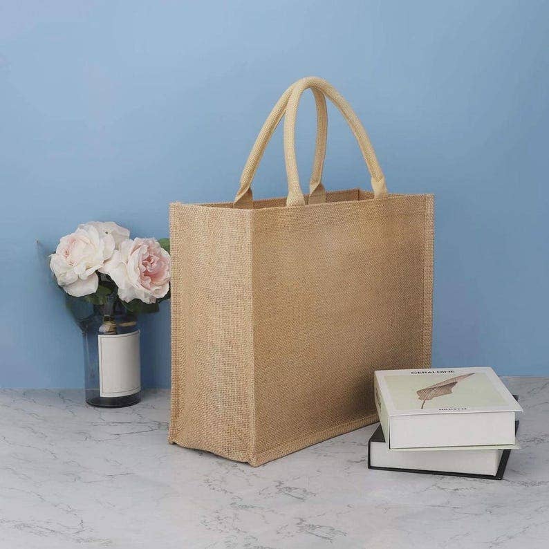 Customized Large Burlap Tote Bag with Your Logo Text Design - Trouvaille Imports