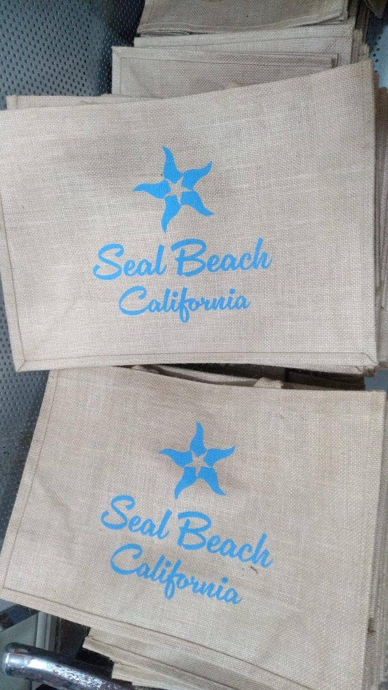 Customized Large Burlap Tote Bag with Your Logo Text Design - Trouvaille Imports