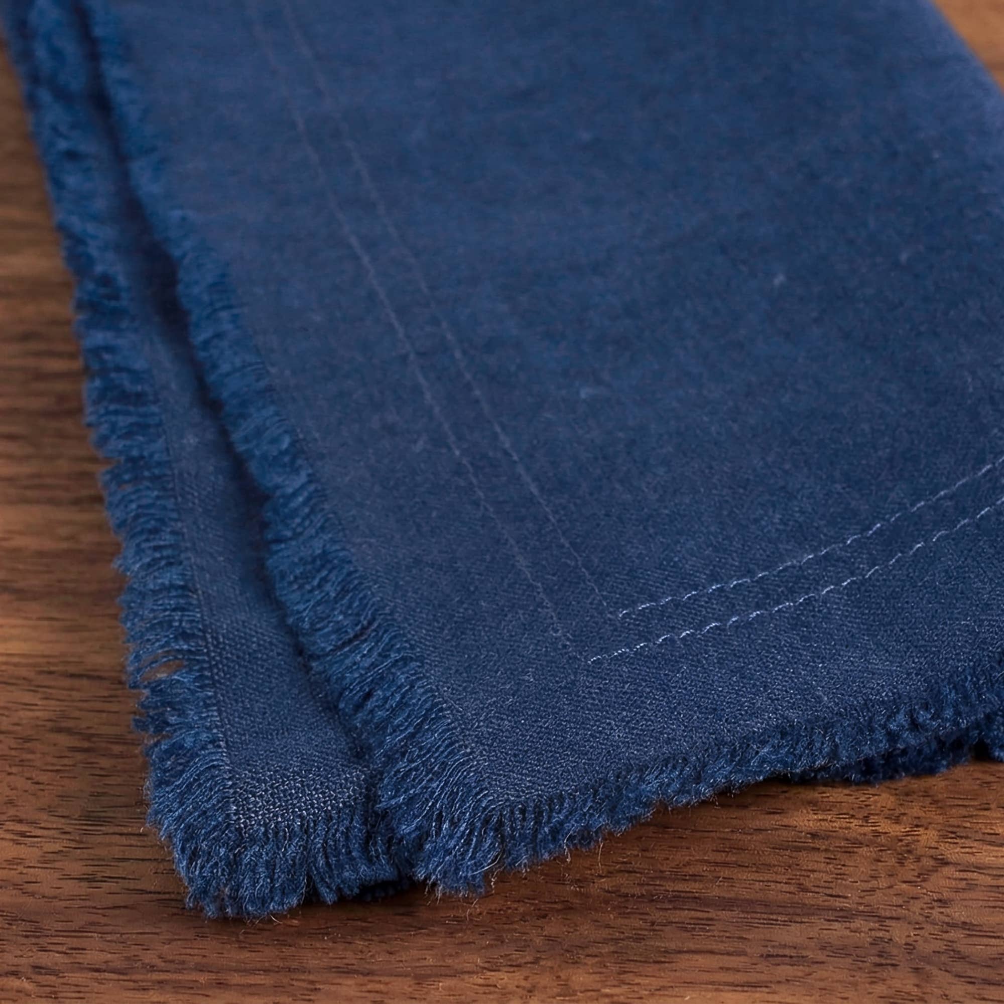 Fringed Raw Edge Pure French Linen Napkins Set of 4 -Navy - Trouvaille Imports