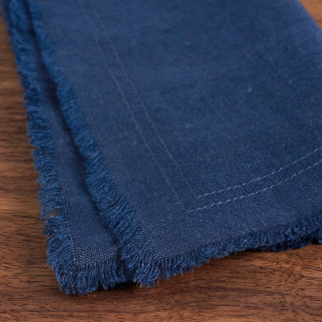 Fringed Raw Edge Pure French Linen Napkins Set of 4 -Navy - Trouvaille Imports