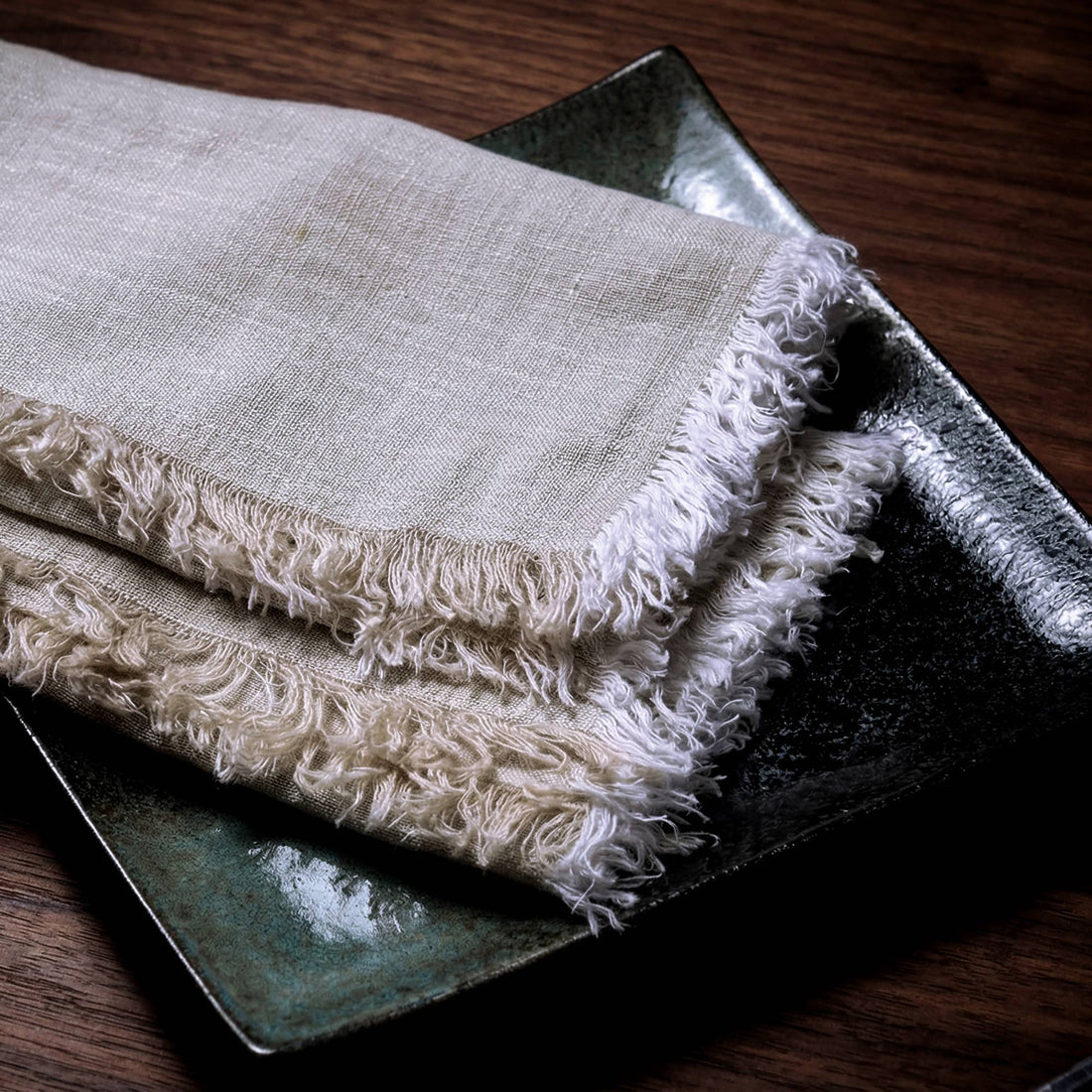 Fringed Raw Edge Pure French Linen Napkins Set of 4 -Natural - Trouvaille Imports