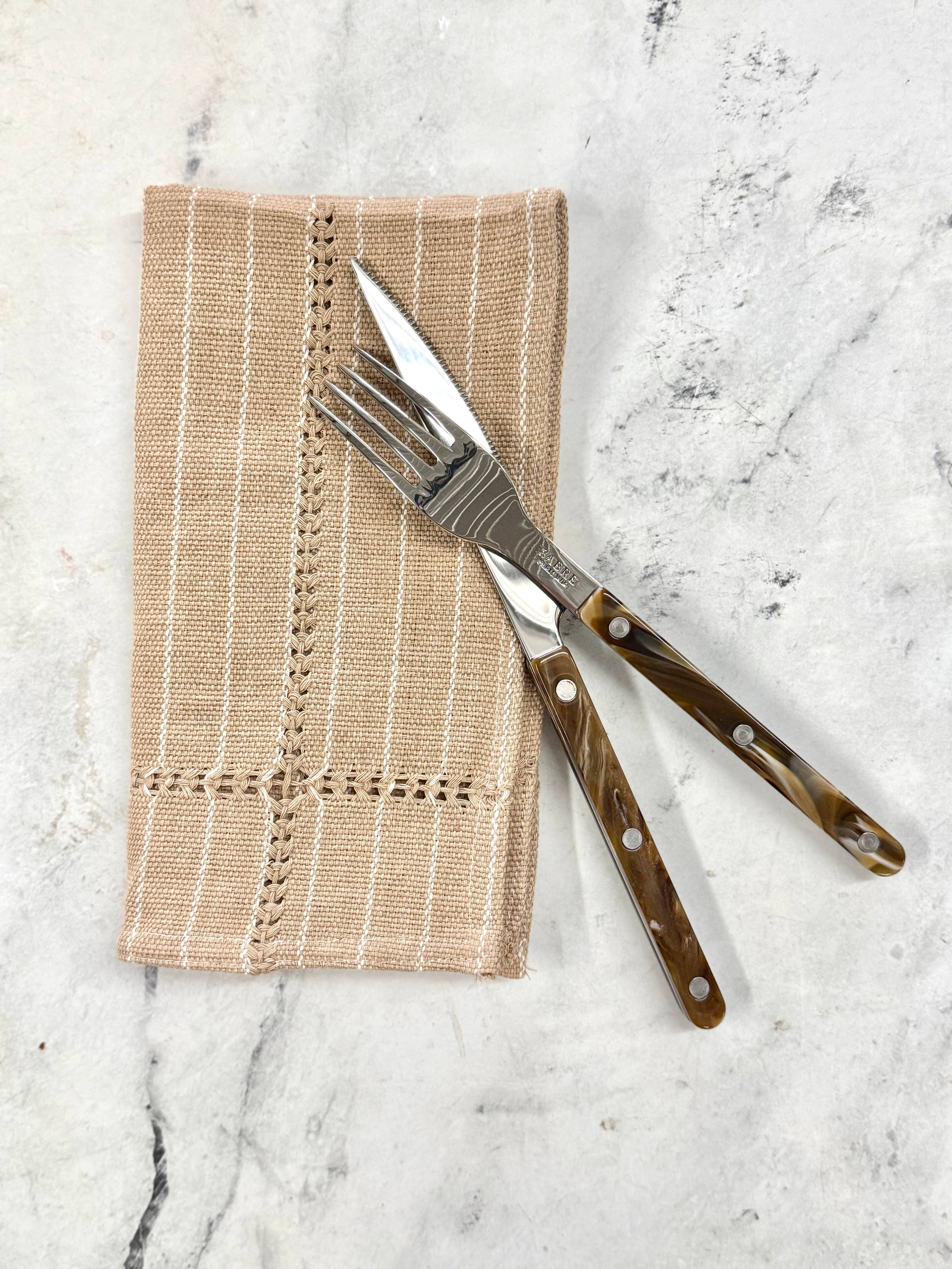 Hand-stitched Napkin, Tan S/2 - Trouvaille Imports