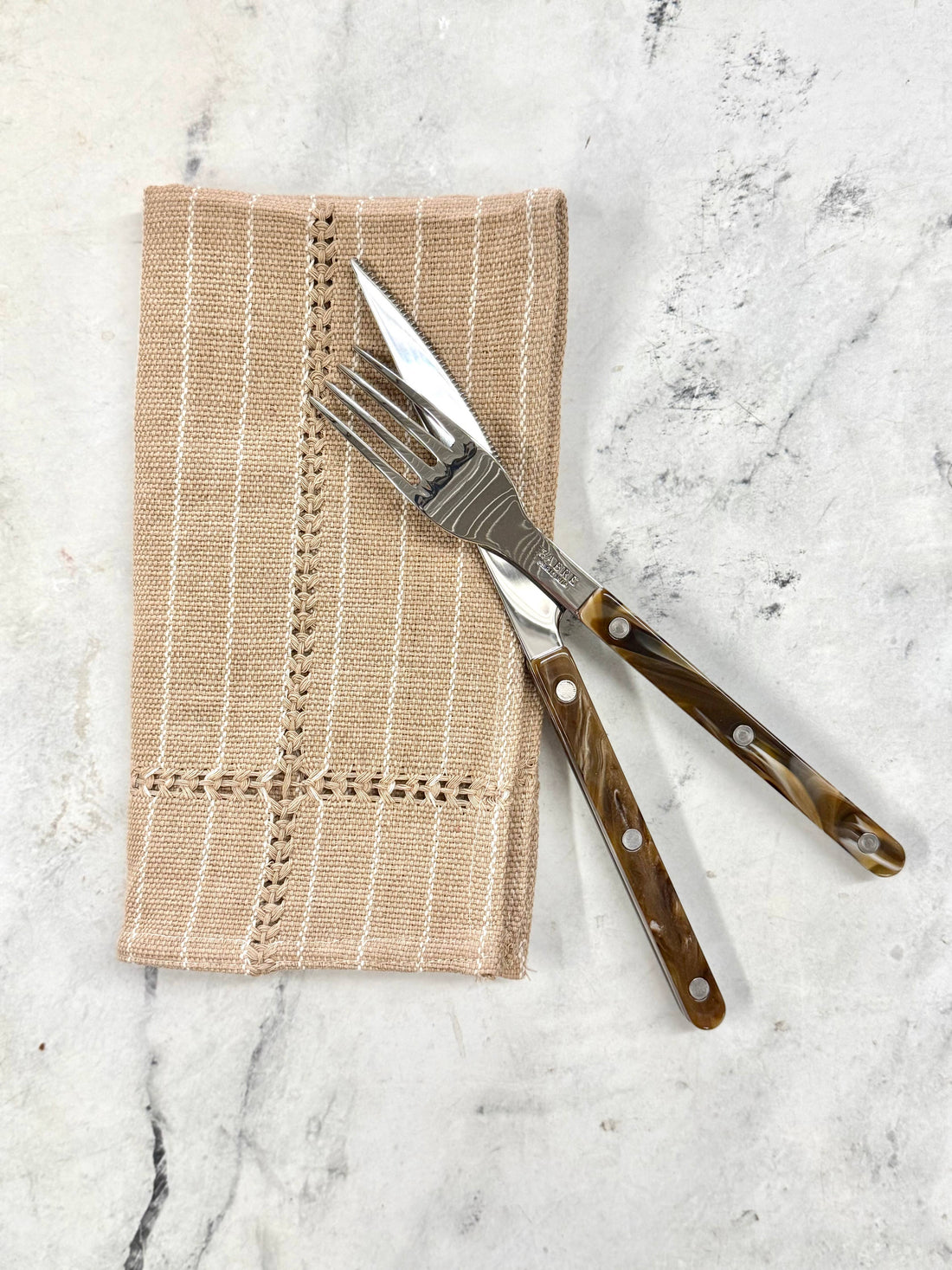 Hand-stitched Napkin, Tan S/2 - Trouvaille Imports