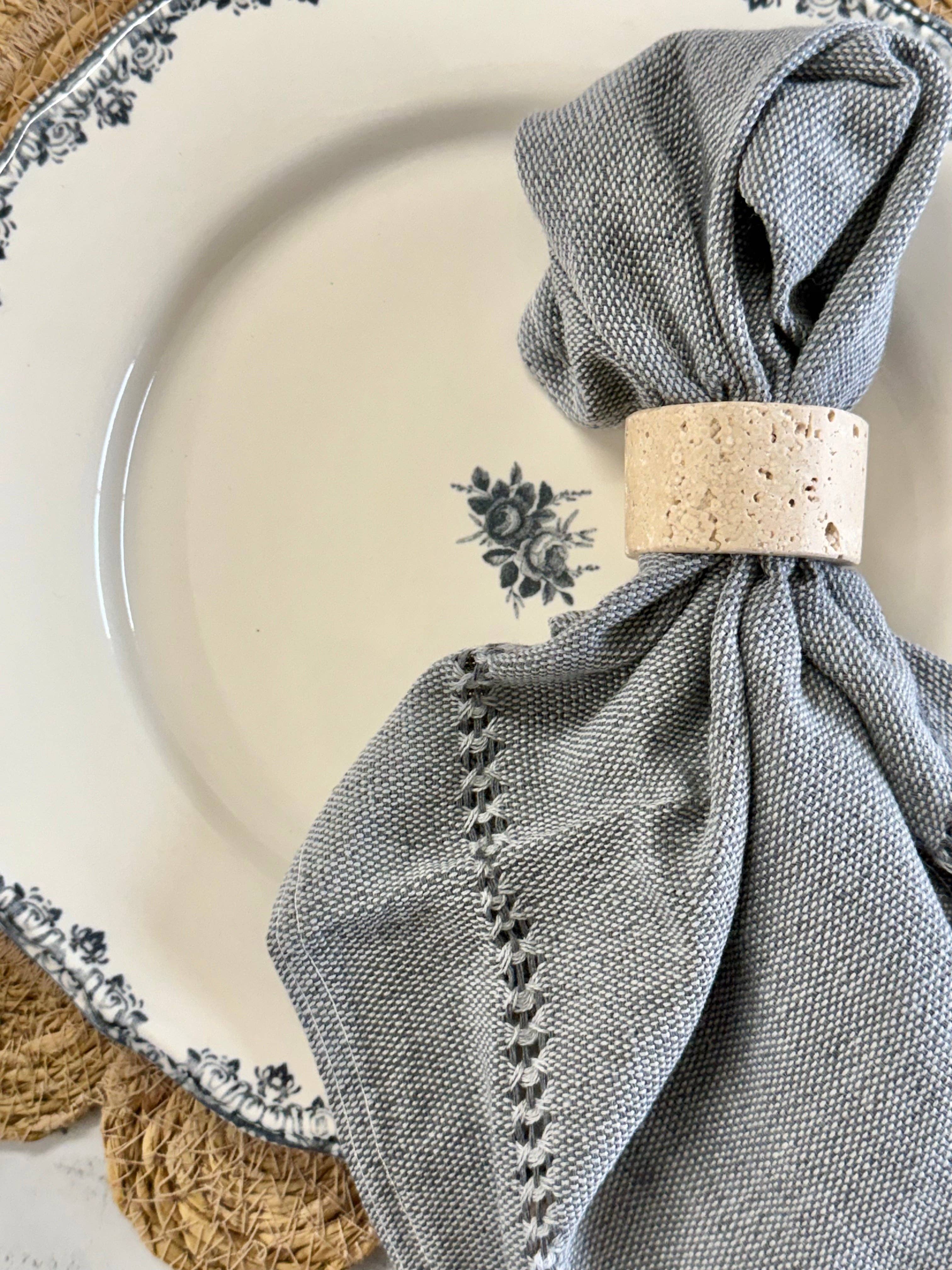 Hand-stitched Napkin, Gray S/2 - Trouvaille Imports