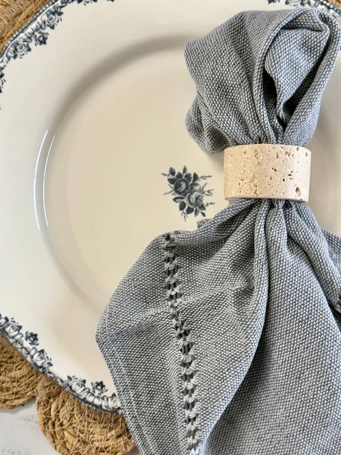 Hand-stitched Napkin, Gray S/2 - Trouvaille Imports