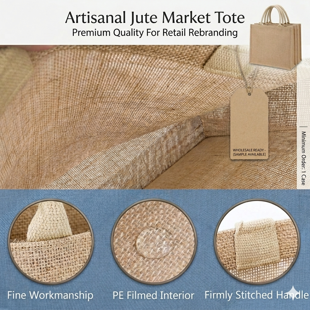 Customizable Quality Burlap Tote Bag - H 11" x W 9" x D 4" - Trouvaille Imports