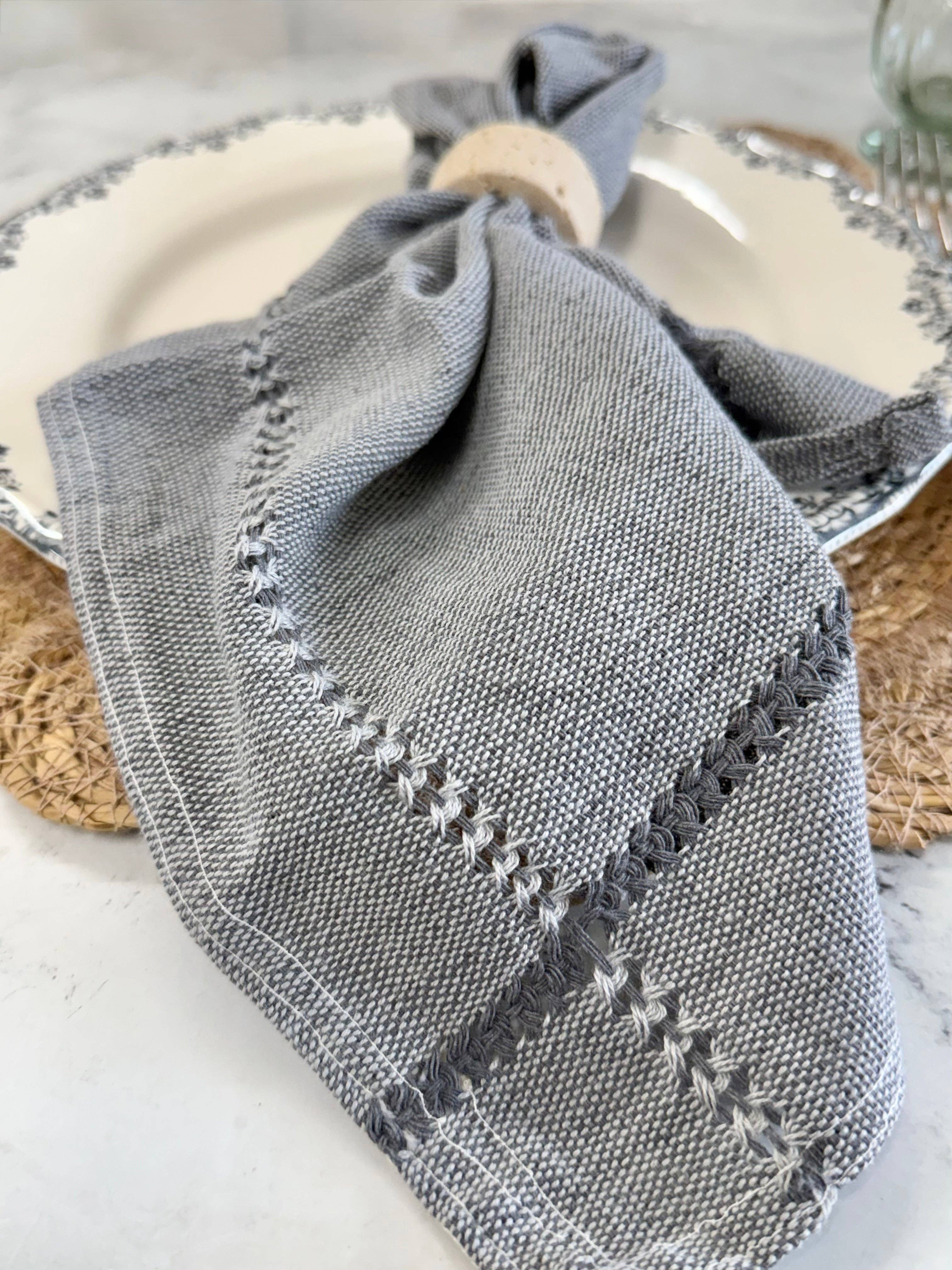 Hand-stitched Napkin, Gray S/2 - Trouvaille Imports