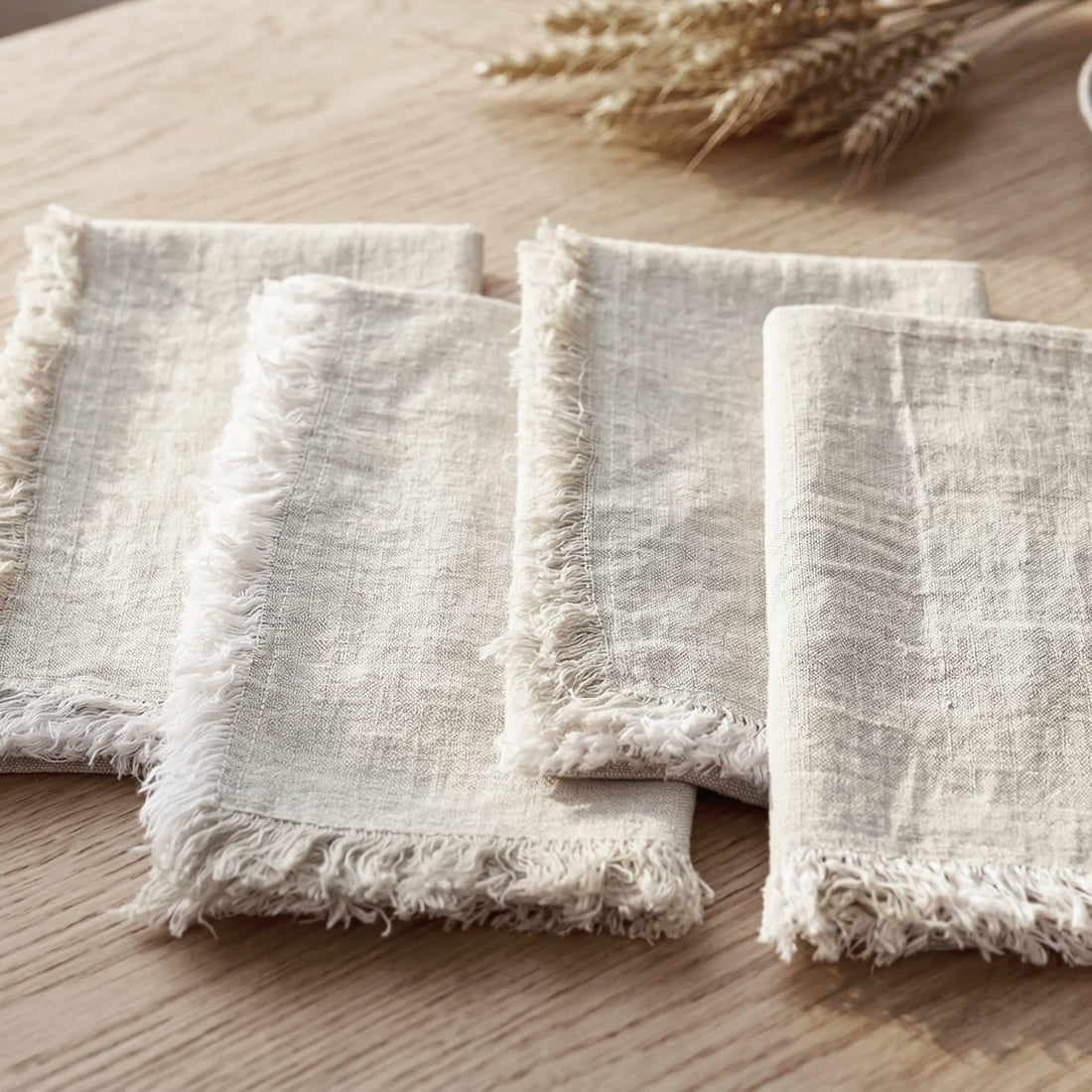 Fringed Raw Edge Pure French Linen Napkins Set of 4 -Natural - Trouvaille Imports