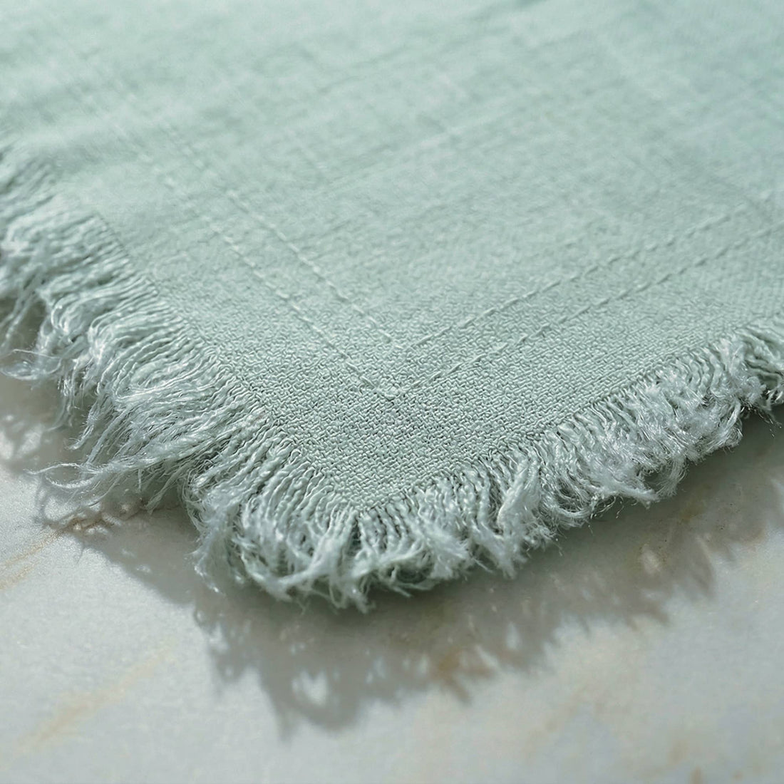 Fringed Raw Edge Pure French Linen Napkins Set of 4 -Sage - Trouvaille Imports
