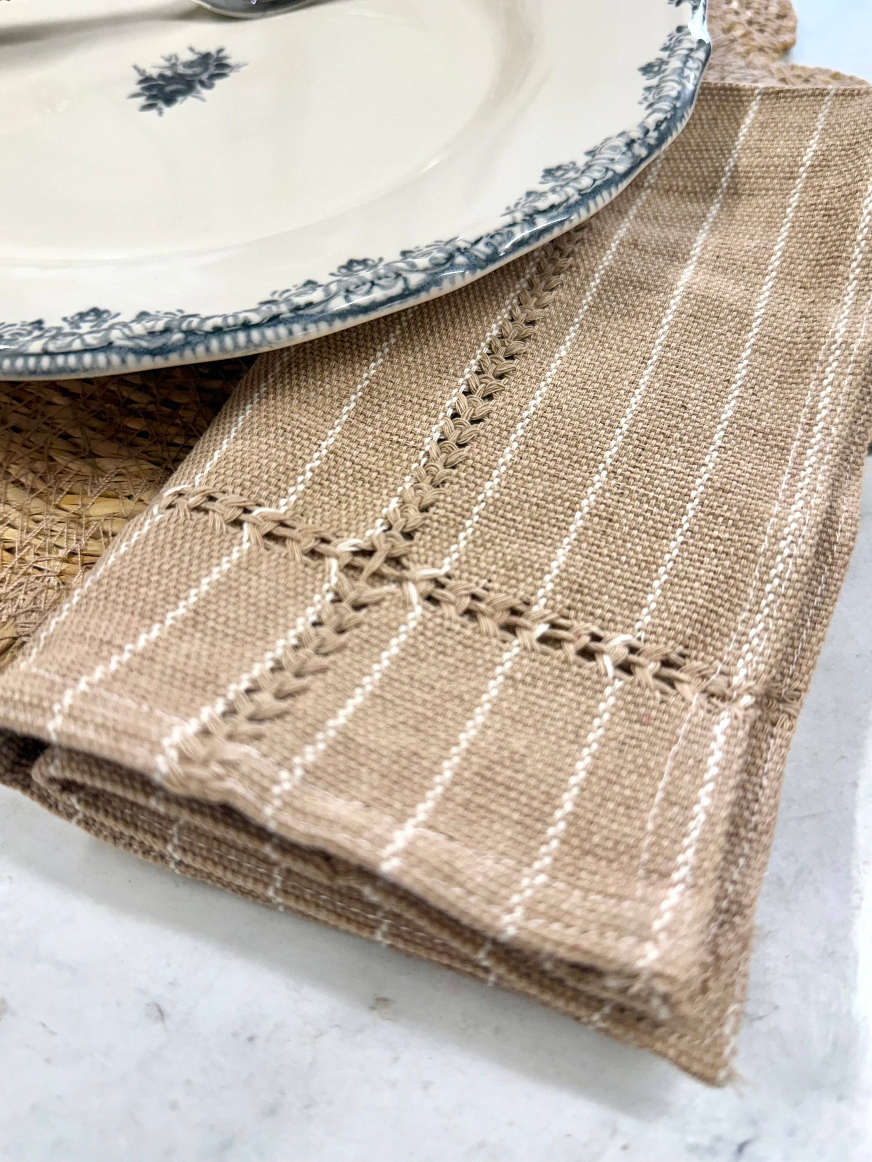 Hand-stitched Napkin, Tan S/2 - Trouvaille Imports