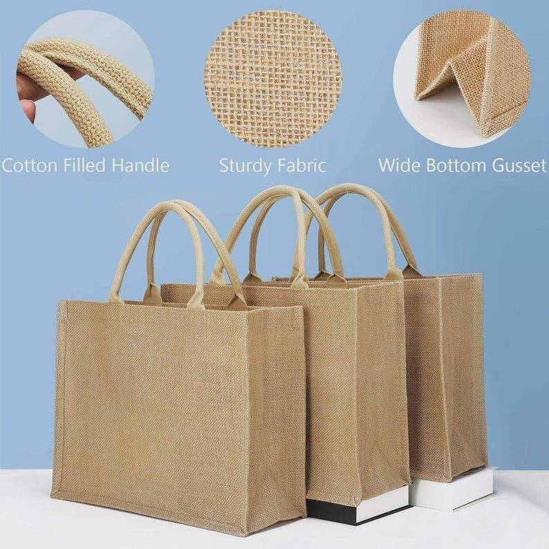 Customized Large Burlap Tote Bag with Your Logo Text Design - Trouvaille Imports