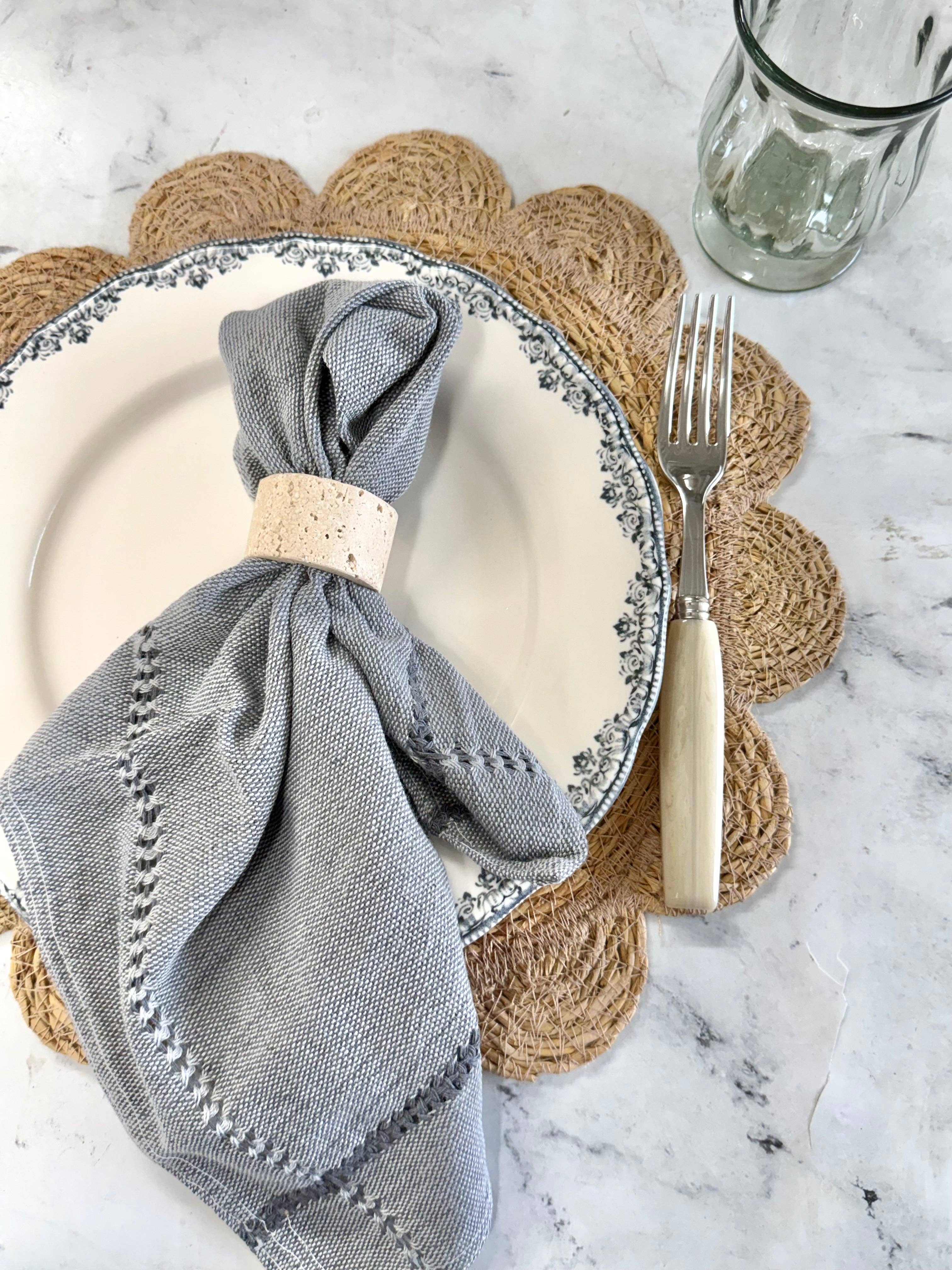 Hand-stitched Napkin, Gray S/2 - Trouvaille Imports