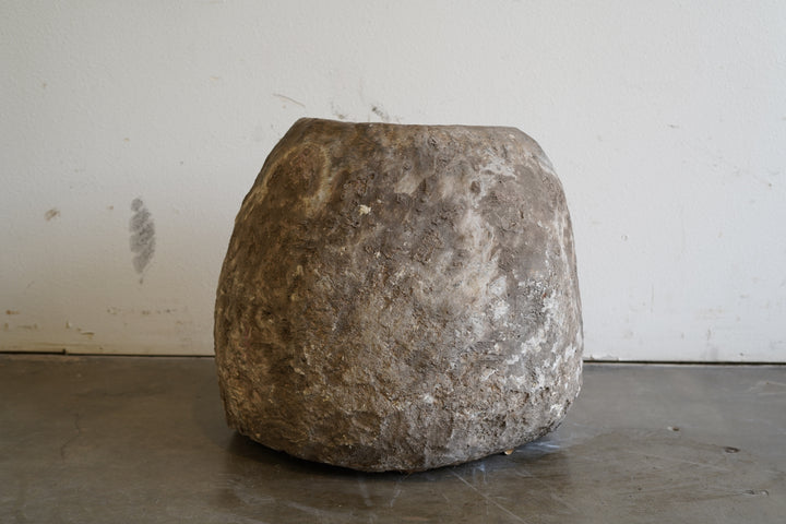 Antique Round Limestone Planter - 21" D x 24" H