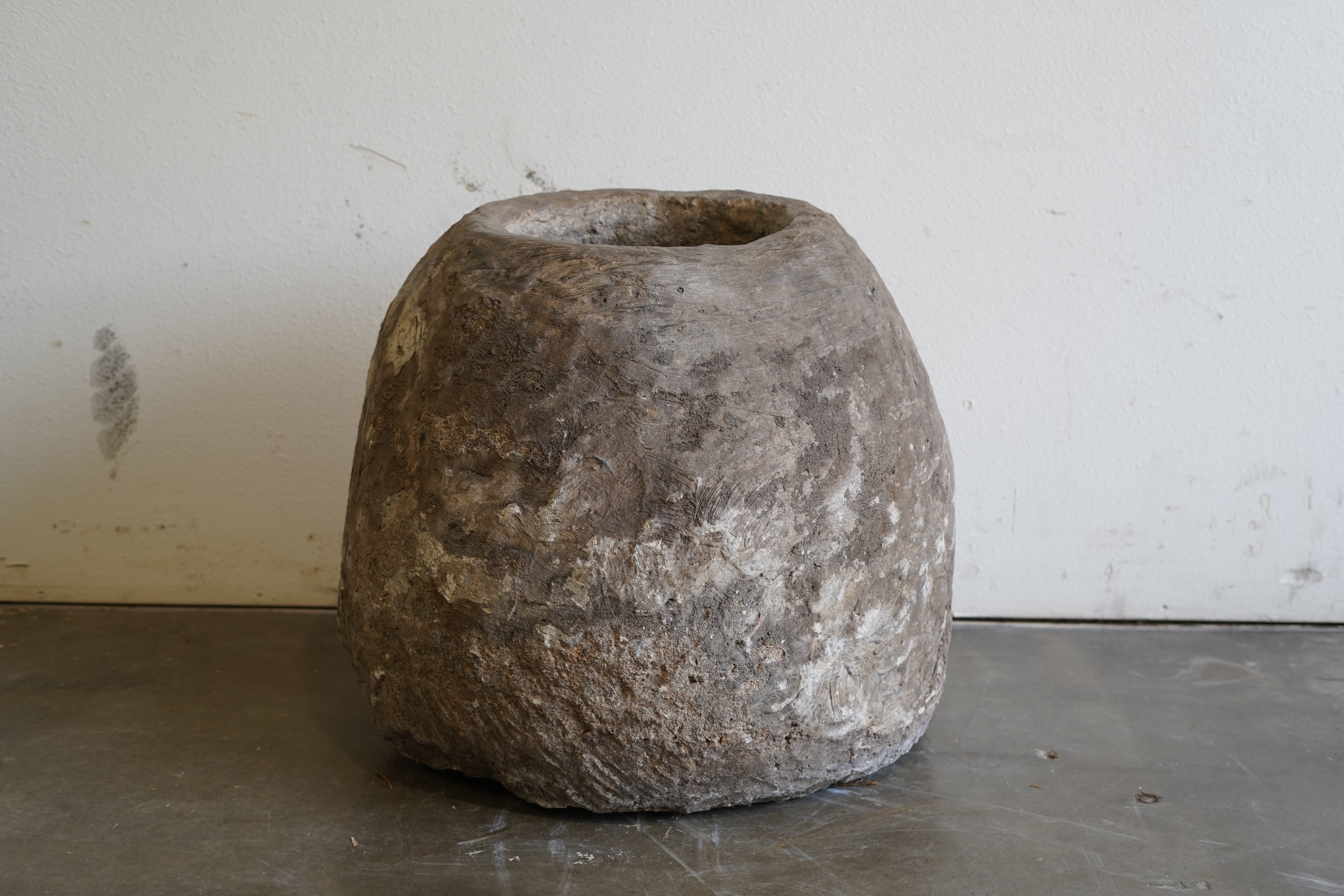 Antique Round Limestone Planter - 21" D x 24" H