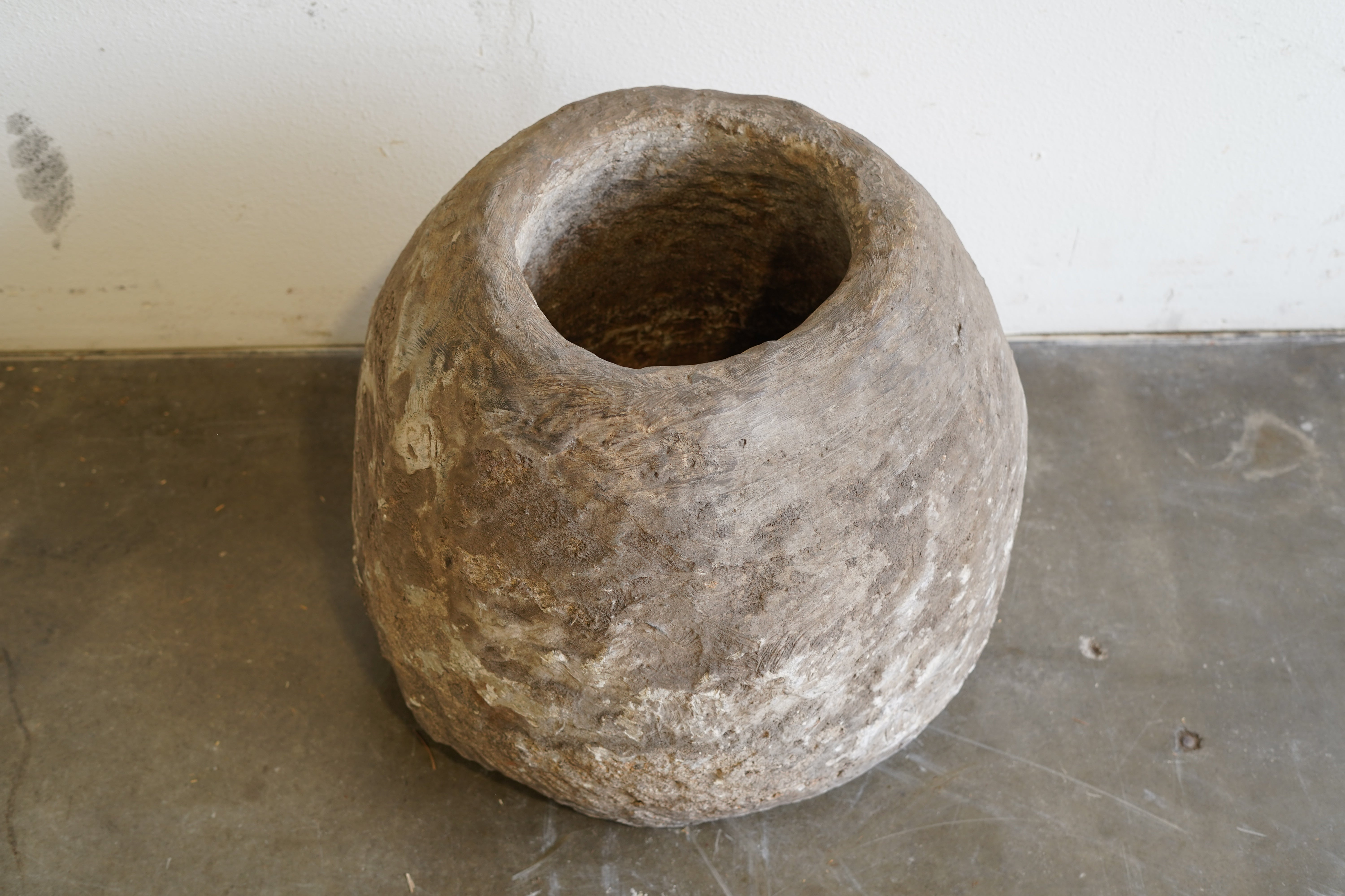 Antique Round Limestone Planter - 21" D x 24" H
