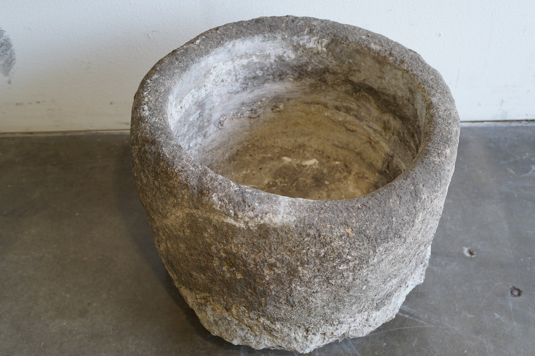 Antique Limestone Planter - 25" D x 19" H