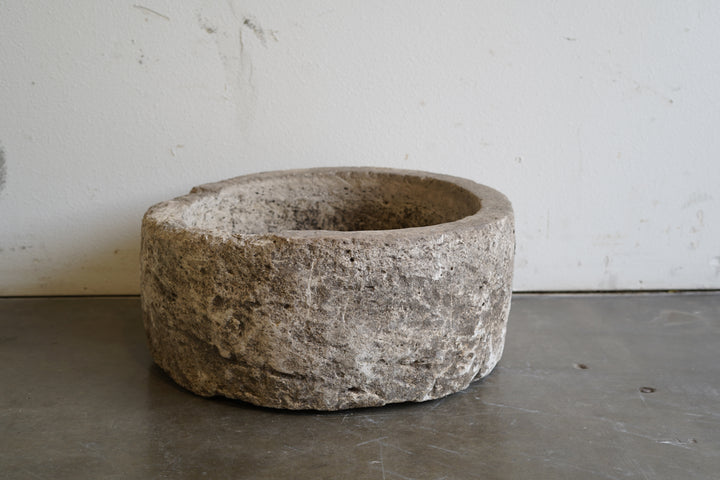 Antique Round Hand-carved Limestone planter

Dimensions: 27" D x 12" H