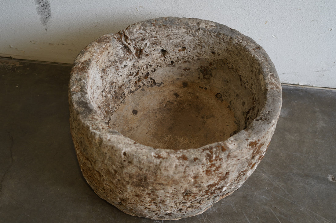 Top down view of Antique Limestone Round Planter