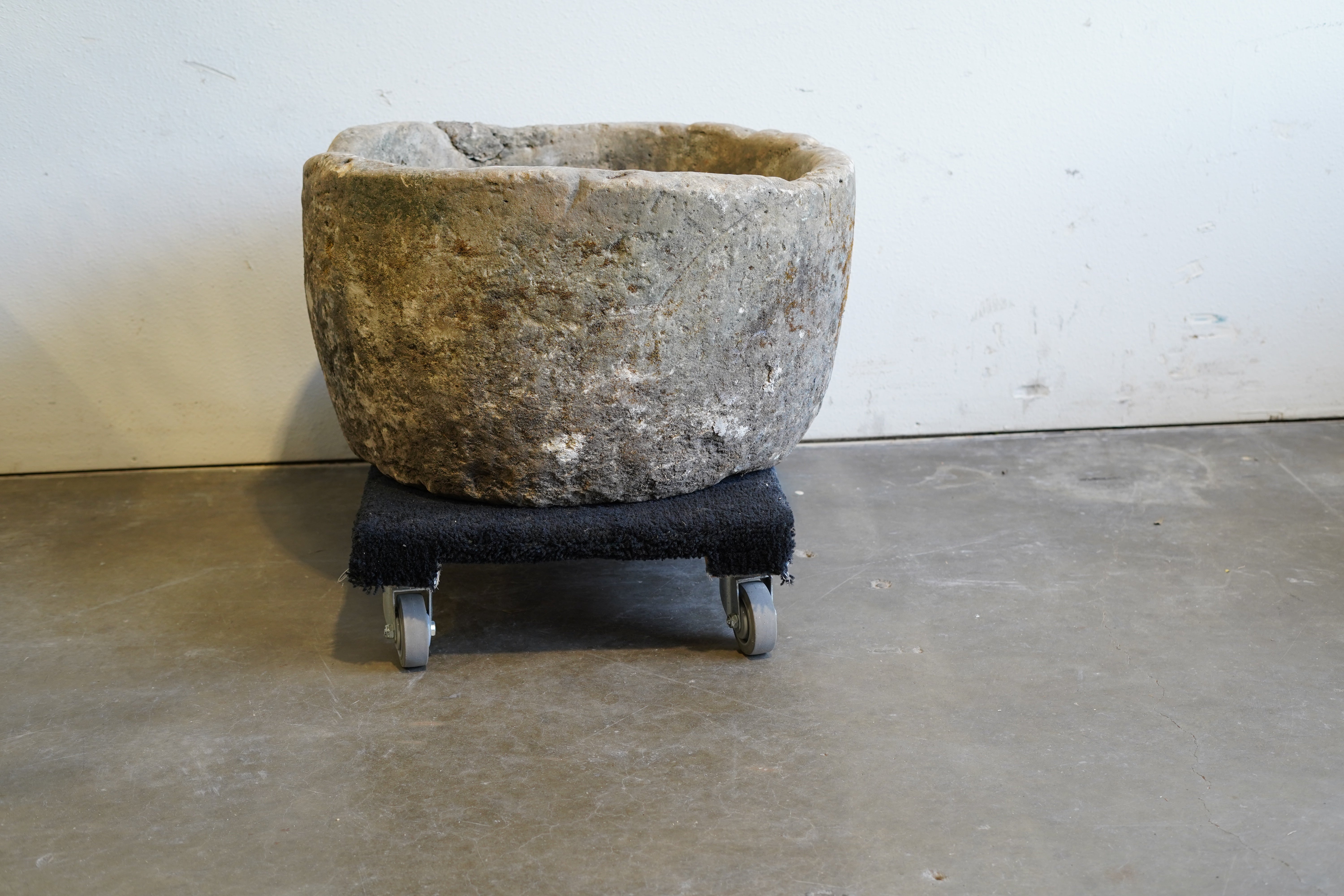 Antique Round Limestone Planter. 28" W x 17" H. Can be converted to fountain or fire pit. hand-carved, authentic limestone.