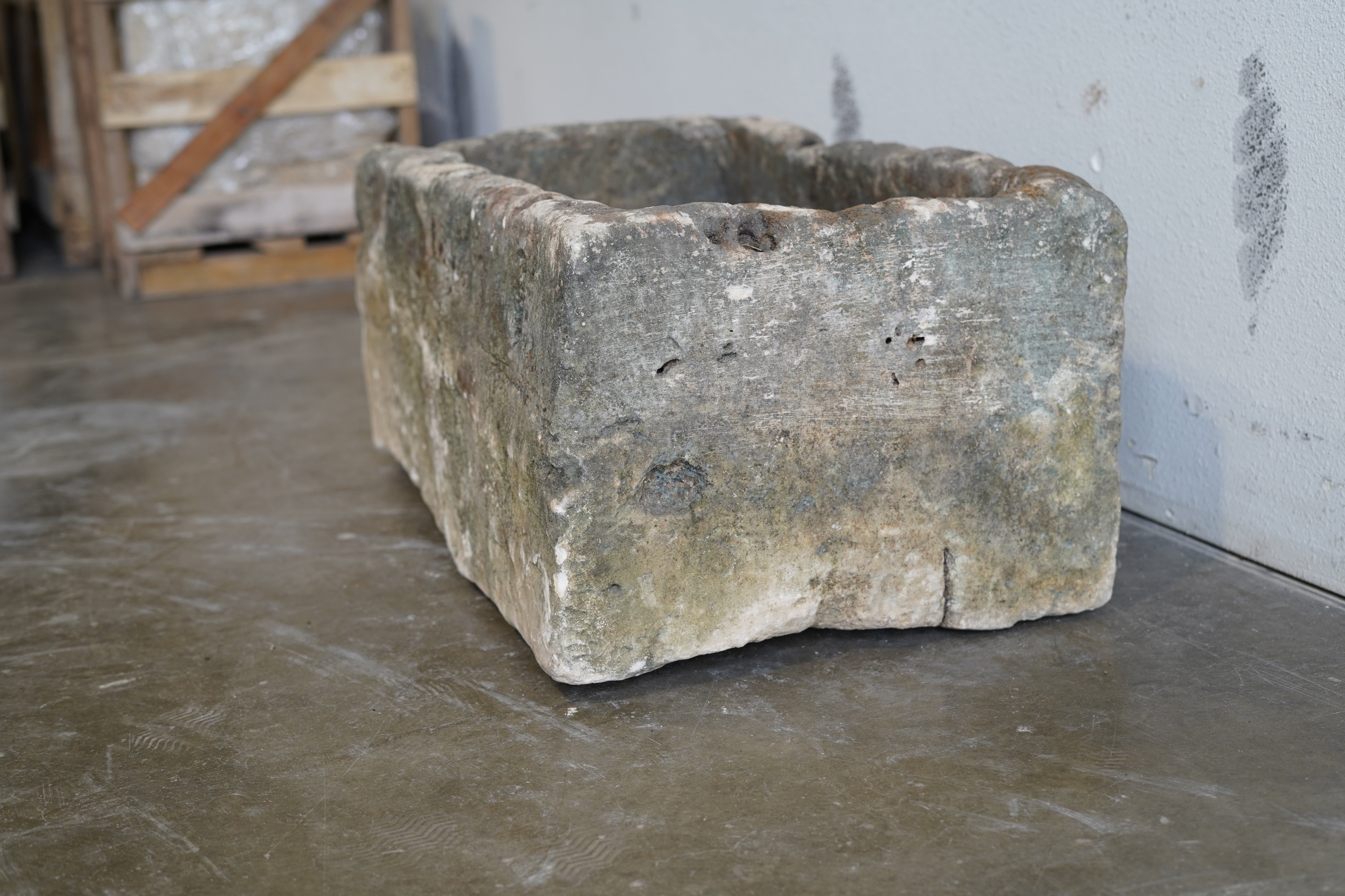 Alternate side view of Antique Limestone Trough

Hand-Carved, Authentic Limestone

Dimensions: 29" L x 16" W x 13" H