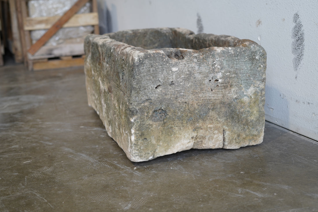Alternate side view of Antique Limestone Trough

Hand-Carved, Authentic Limestone

Dimensions: 29" L x 16" W x 13" H