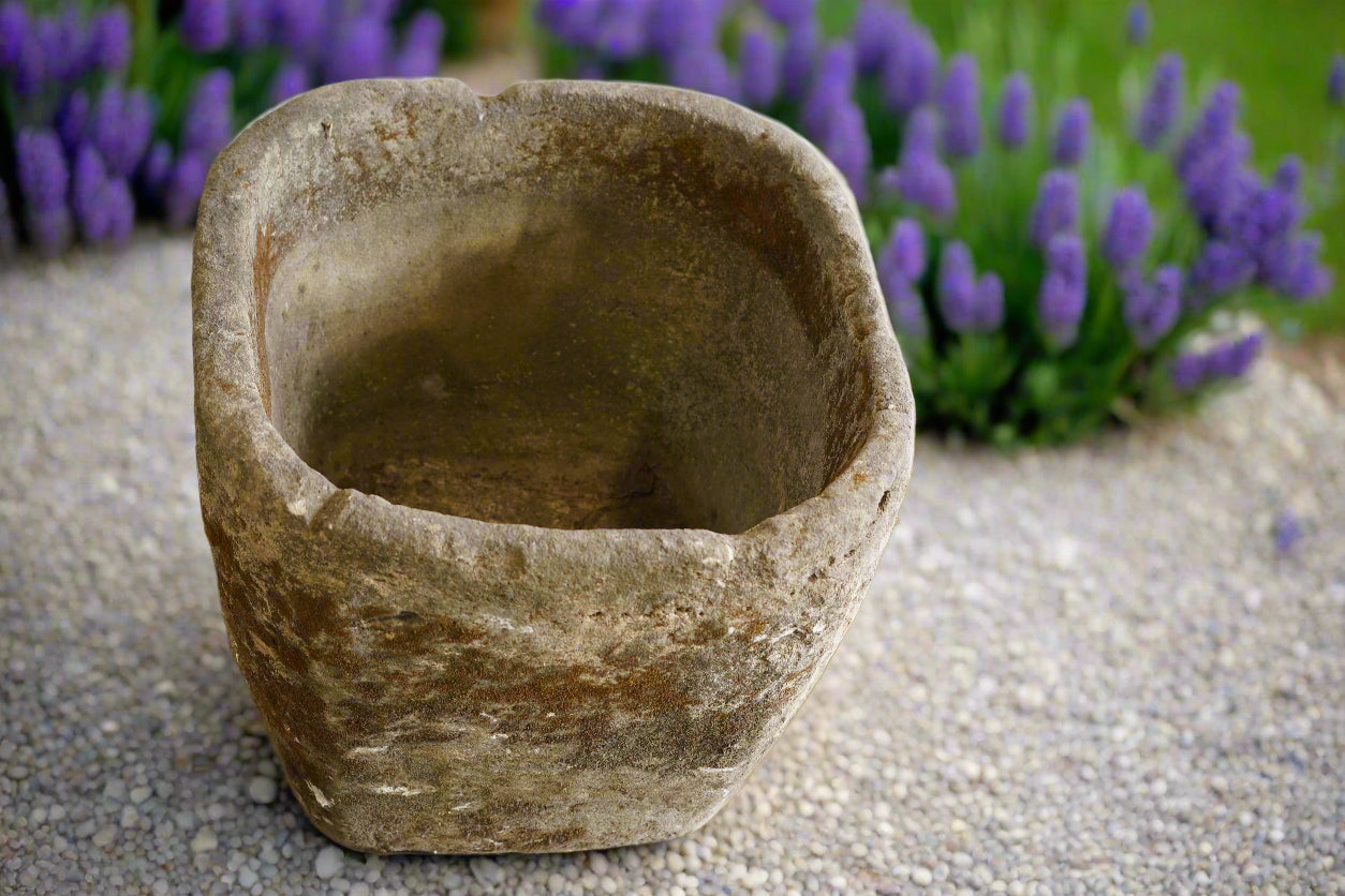 Top down view of authentic limestone planter