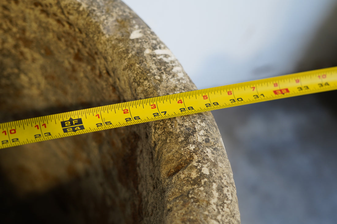 Antique Limestone Round Planter - 30" H x 29" W - Trouvaille Imports