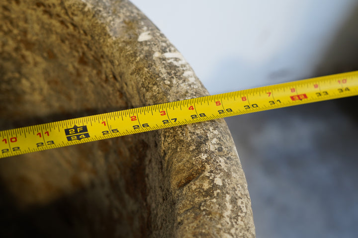 Antique Limestone Round Planter - 30" H x 29" W - Trouvaille Imports