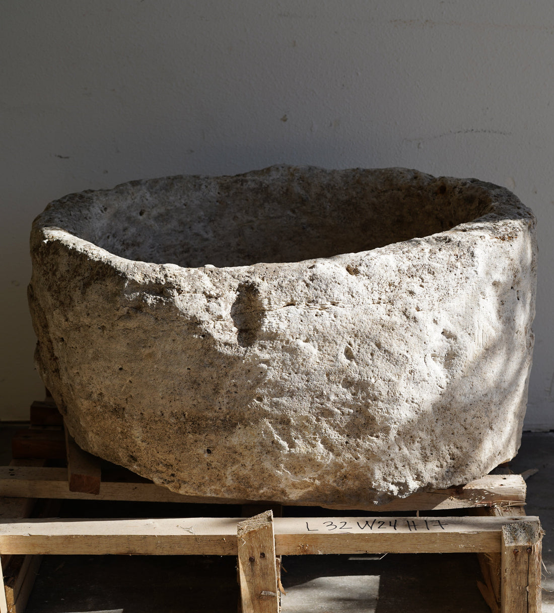 Oval Antique Limestone Planter - 32" L x 24" W x 17" H