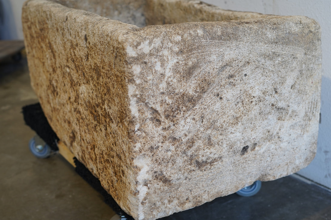 Close up of 
Antique Limestone

Hand-Carved, Authentic Limestone Vessel

Any limestone can be converted to fire pit or fountain**

Dimensions: 33" L x 20" W x 16" H