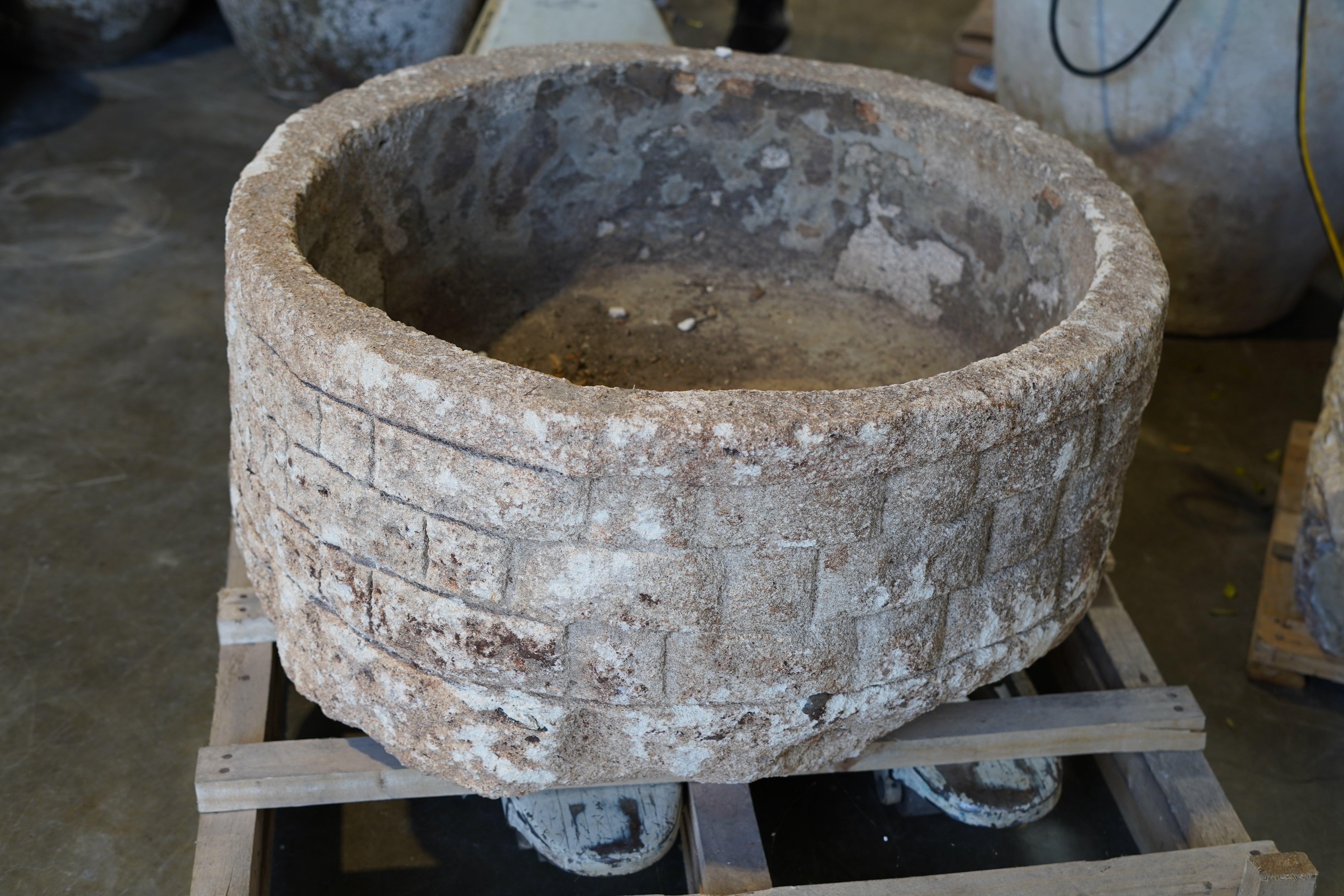 Antique LImestone Planter with hand-carvings on the outside and natural patina