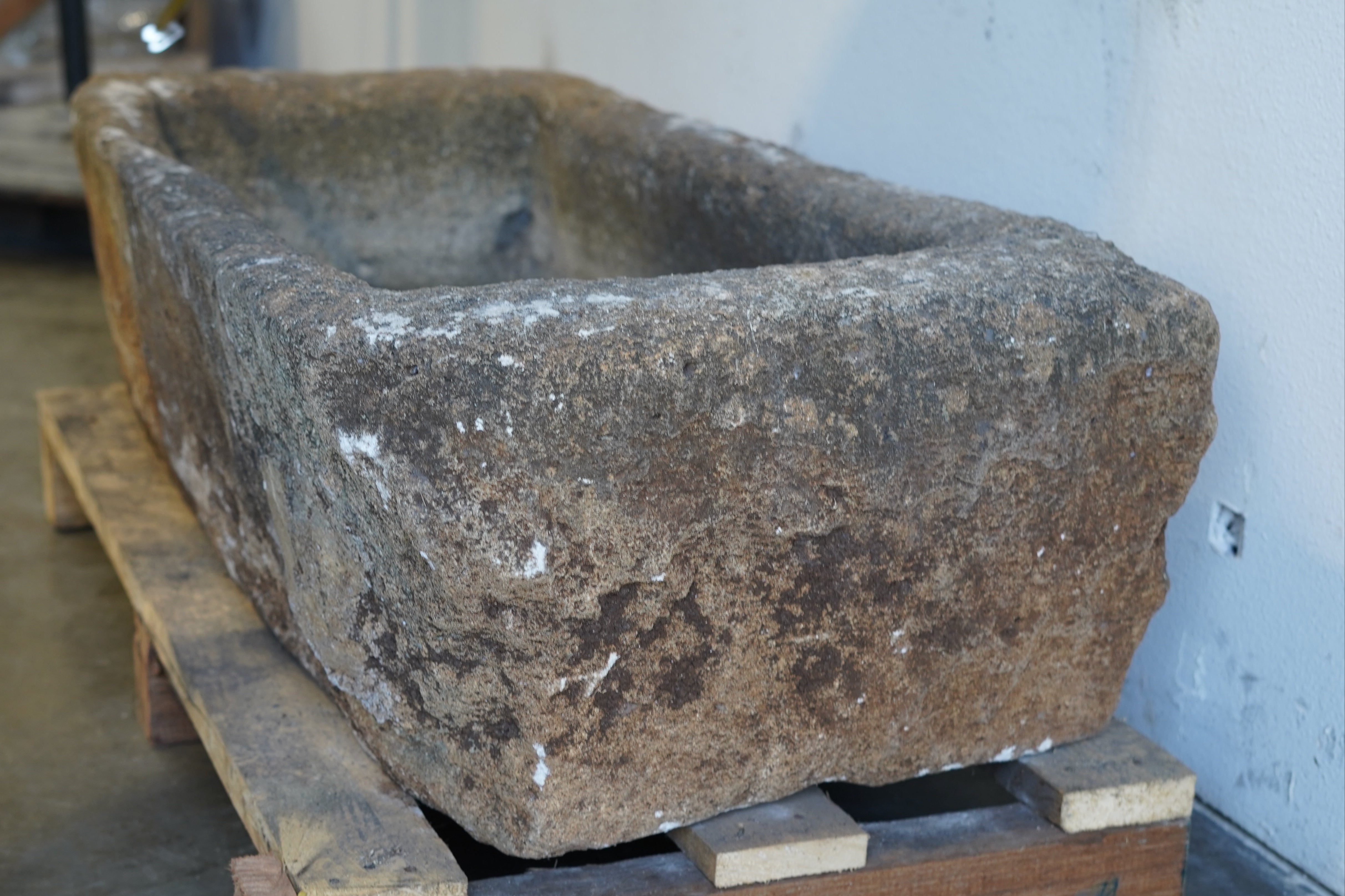 Side view of Antique Limestone

hand-carved, authentic limestone trough
any limestone can be converted into a fountain or fire pit
44" L x 22" W x 14" H