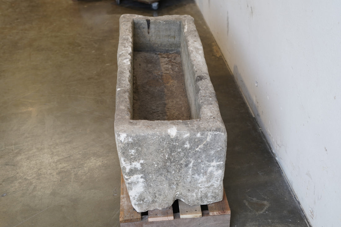 top down view of antique limestone trough - unique size and shape