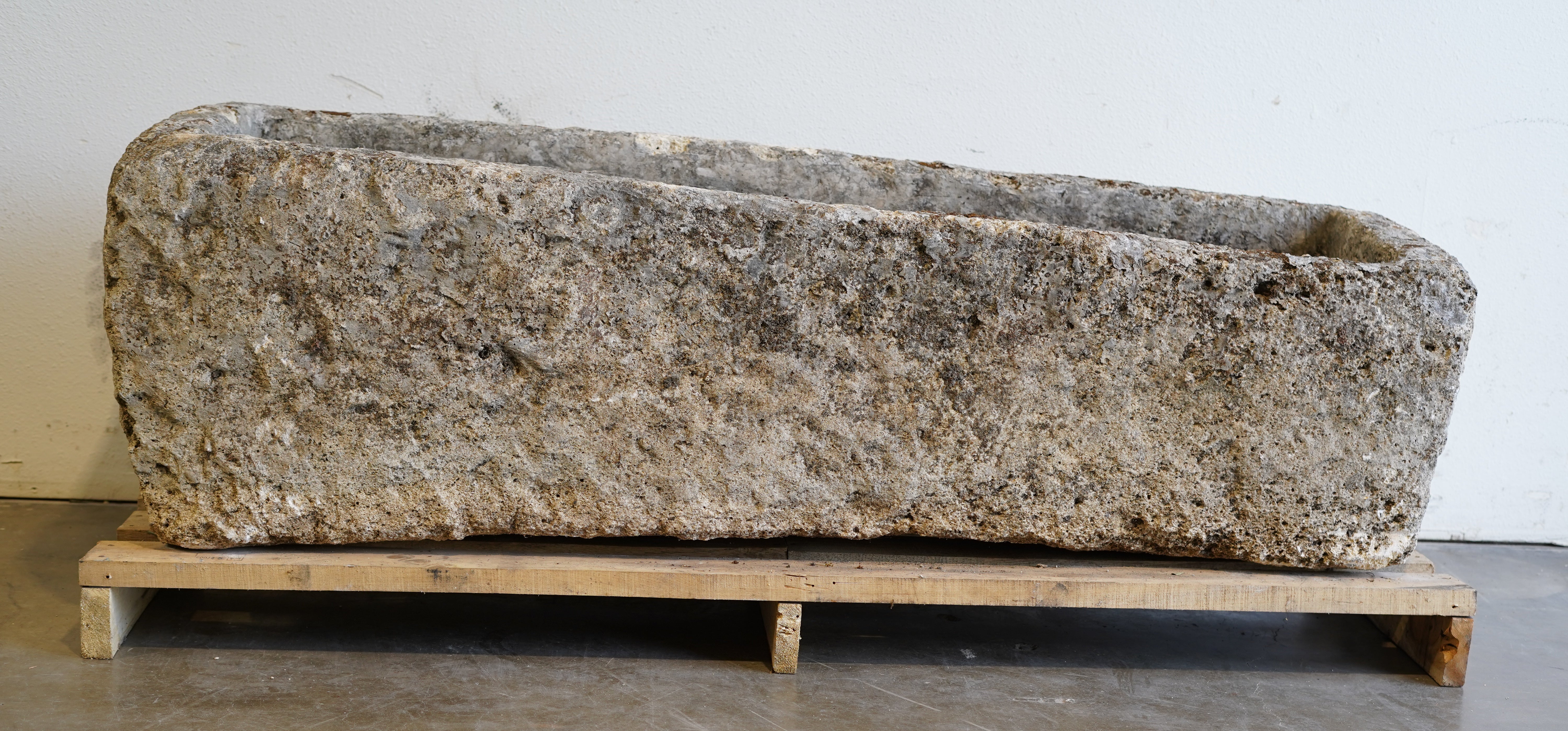 Antique Limestone Trough

RARE, UNIQUE VESSEL
Hand-carved, authentic limestone
63" L x 21" W x 19" H