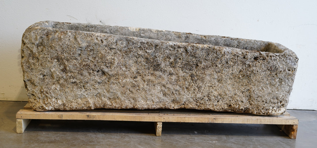 Antique Limestone Trough

RARE, UNIQUE VESSEL
Hand-carved, authentic limestone
63" L x 21" W x 19" H