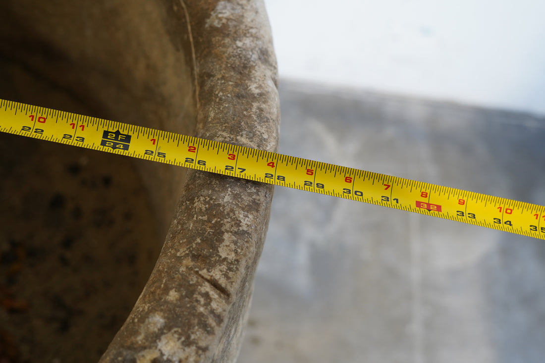 Antique Limestone Round Planter - 23" H x 28" D - Trouvaille Imports