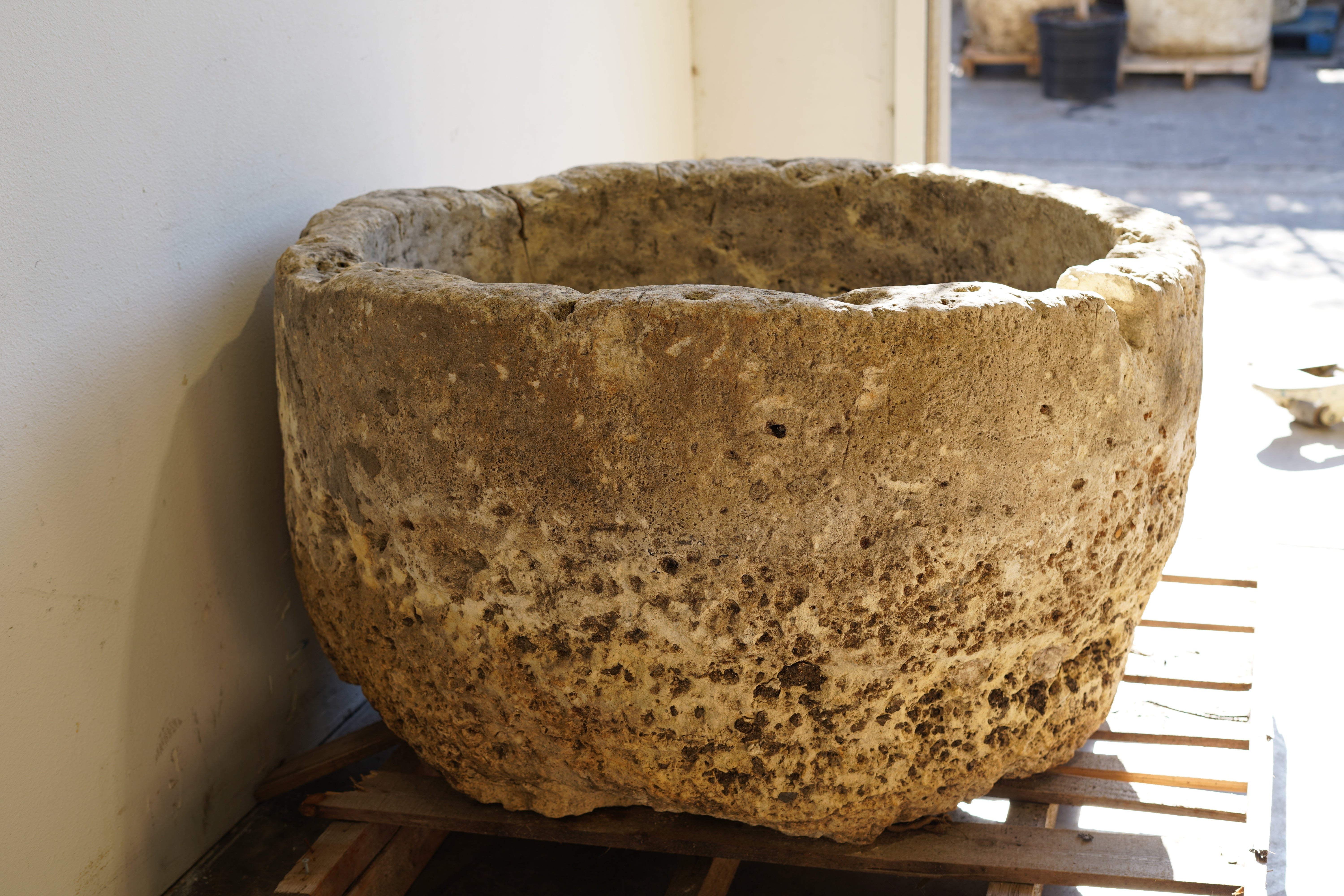 Antique Limestone Round Planter - XL - Trouvaille Imports