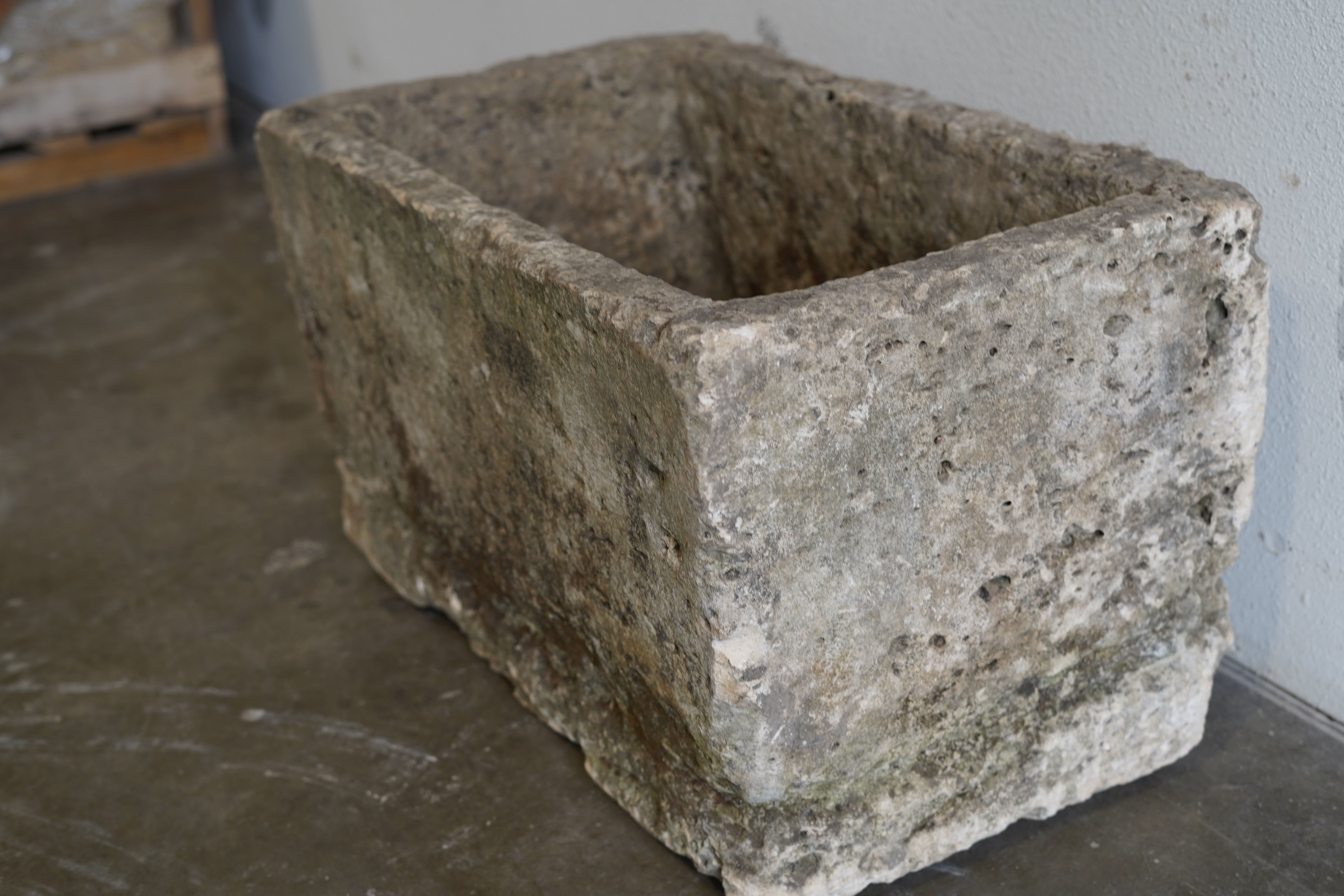 antique limestone trough. Hand-carved, authentic limestone piece.