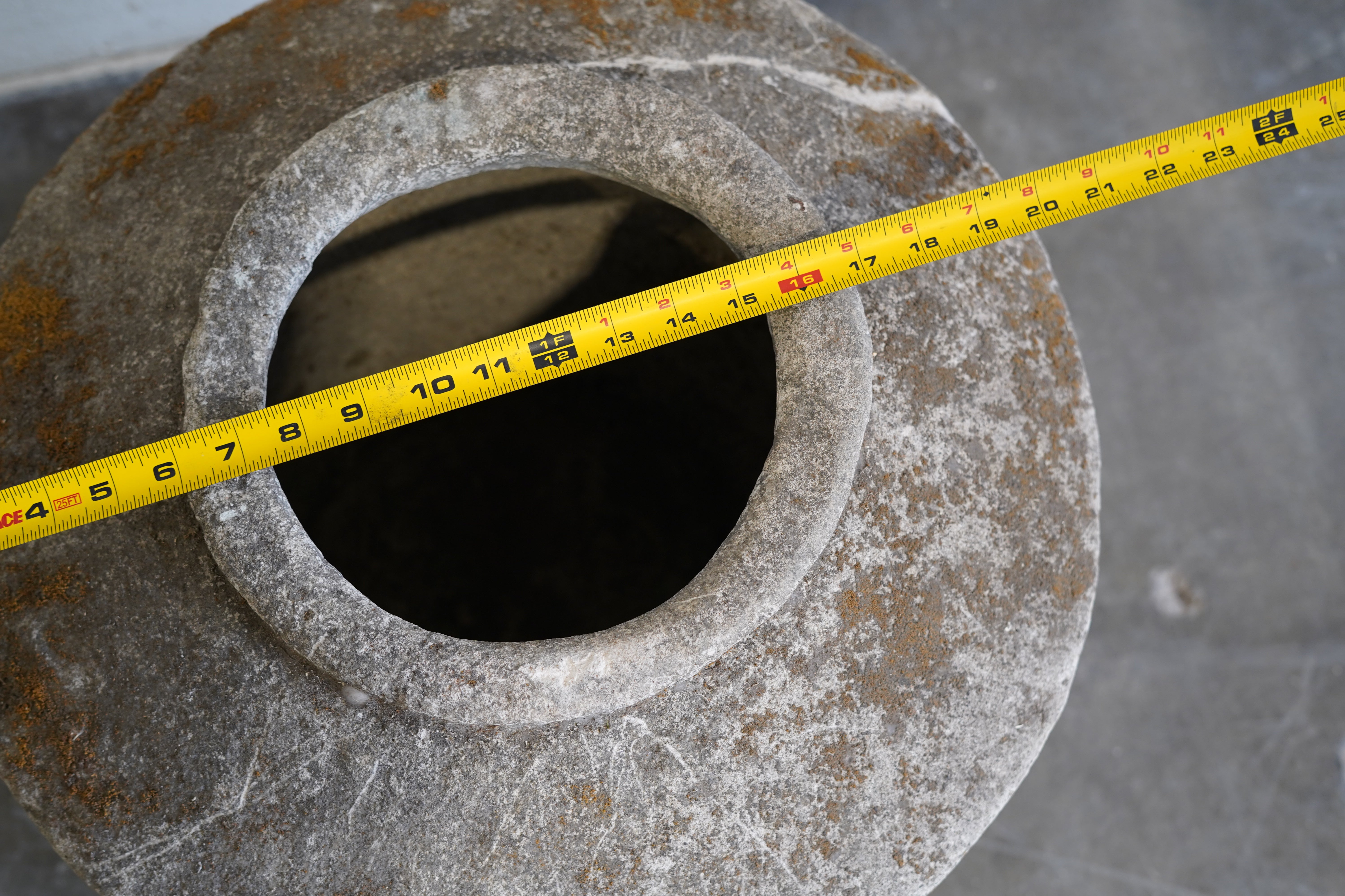 measurements of Antique Limestone in Jug Shape

Dimensions: 21" W x 18" H with approx 7" mouth