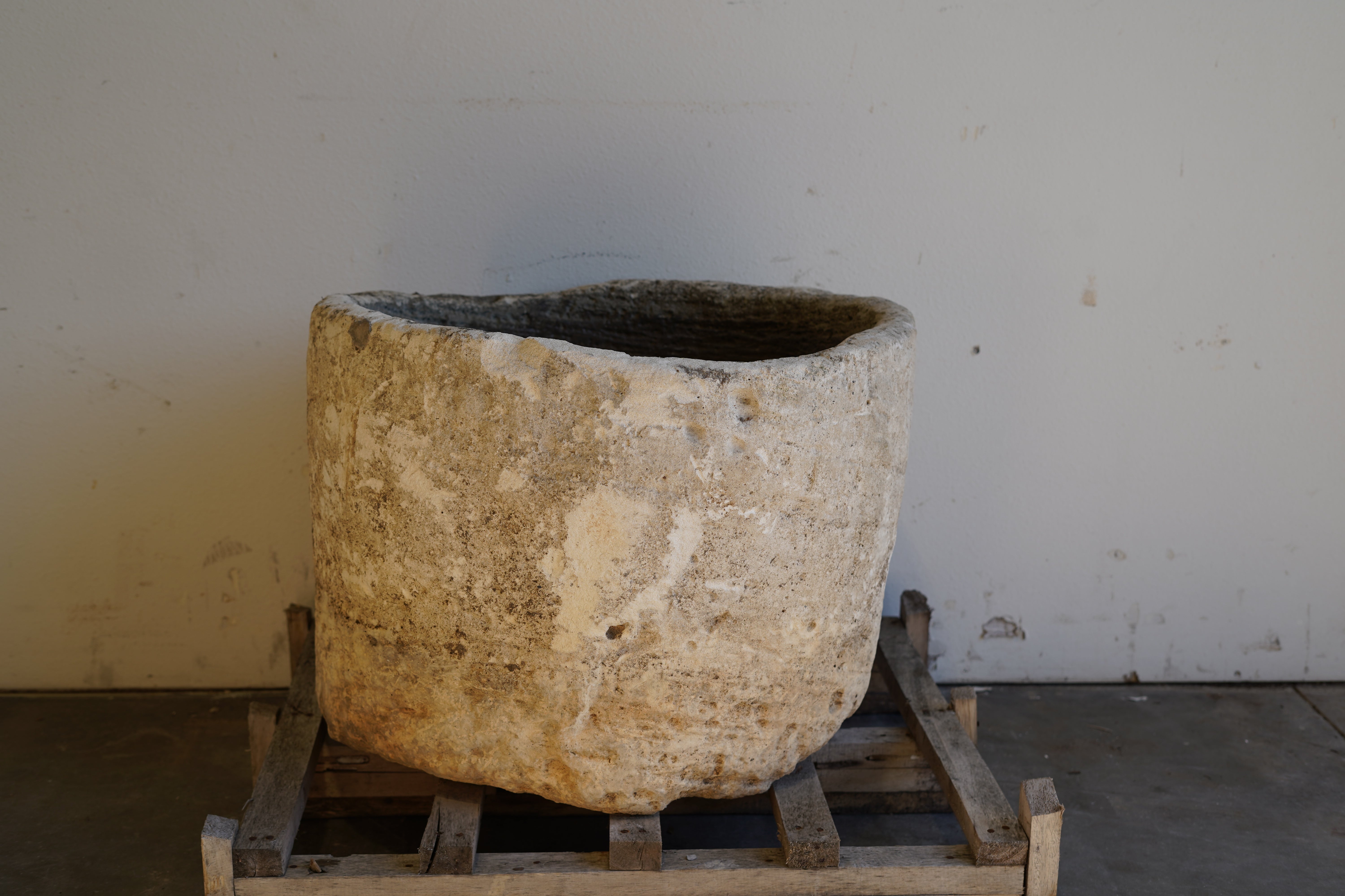 Round Limestone Antique Planter hand carve 28" H x 21" W