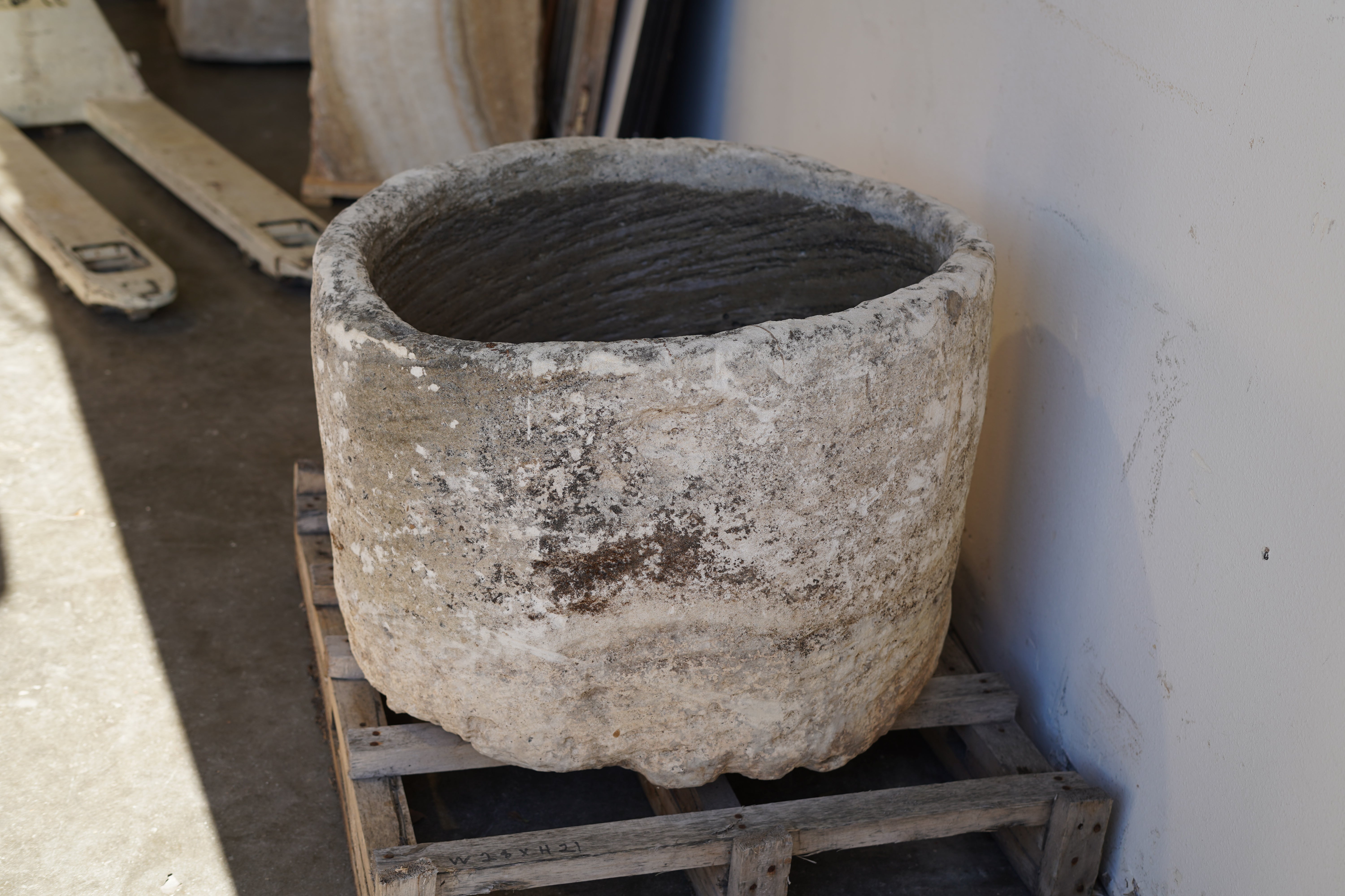 Round Limestone Antique Planter hand carve 28" H x 21" W