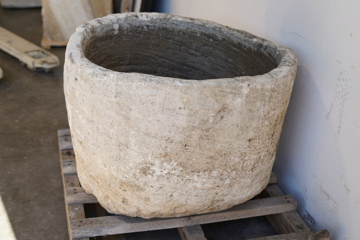 Round Limestone Antique Planter hand carve 28" H x 21" W