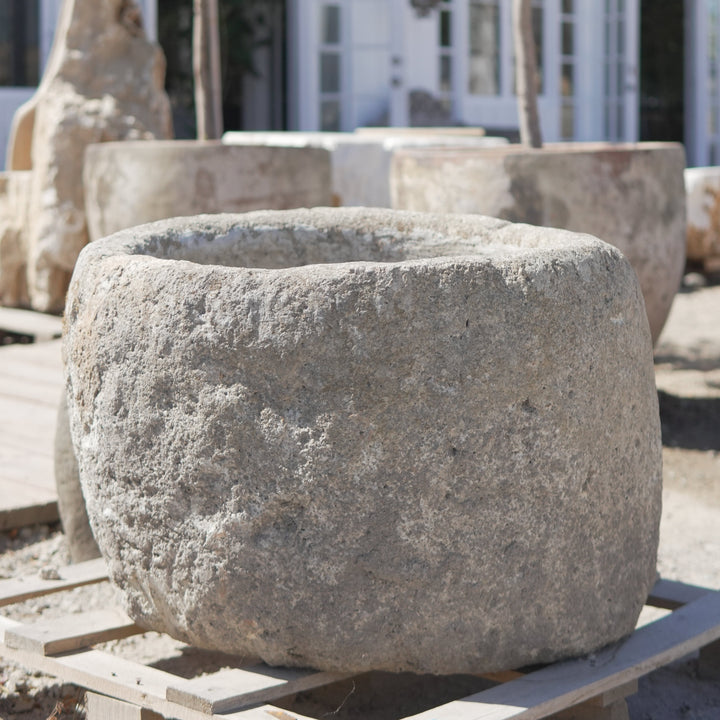 Vintage Limestone Trough (20 Inches Height x 29 inches Round) - Trouvaille Imports
