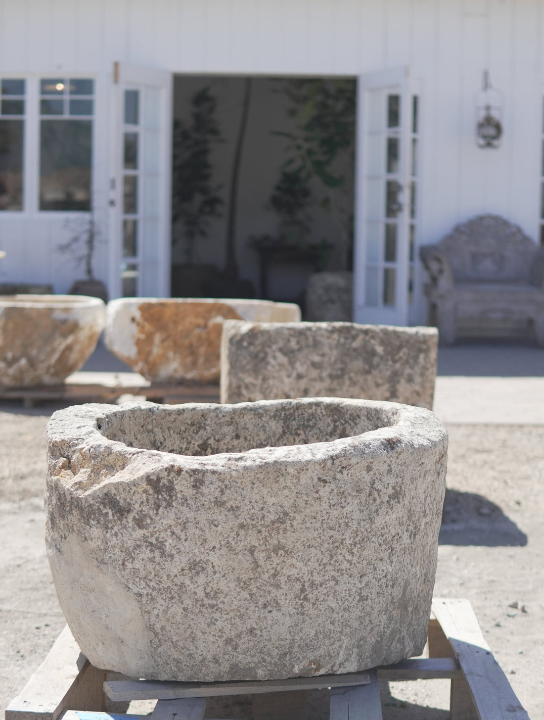 Vintage Limestone Trough (17 Inches Height x 28 Inches Round)