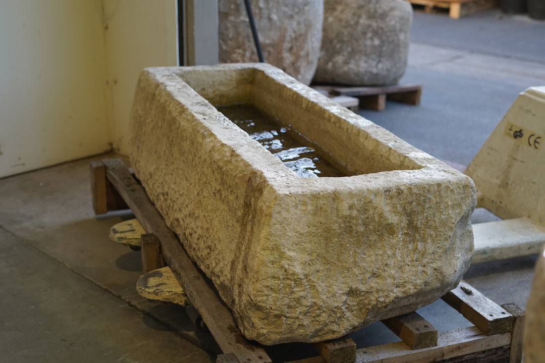 Antique Limestone Trough - 50" L x 20" W x 14" H (SOLD) - Trouvaille Imports