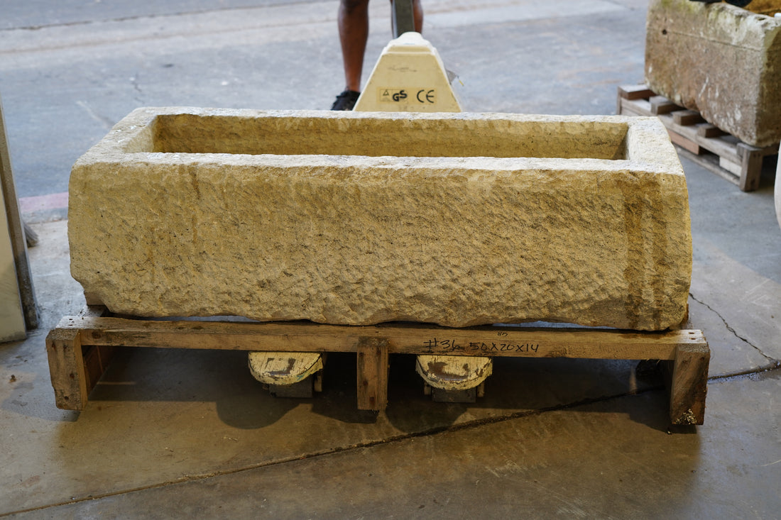 Antique Limestone Trough - 50" L x 20" W x 14" H (SOLD) - Trouvaille Imports