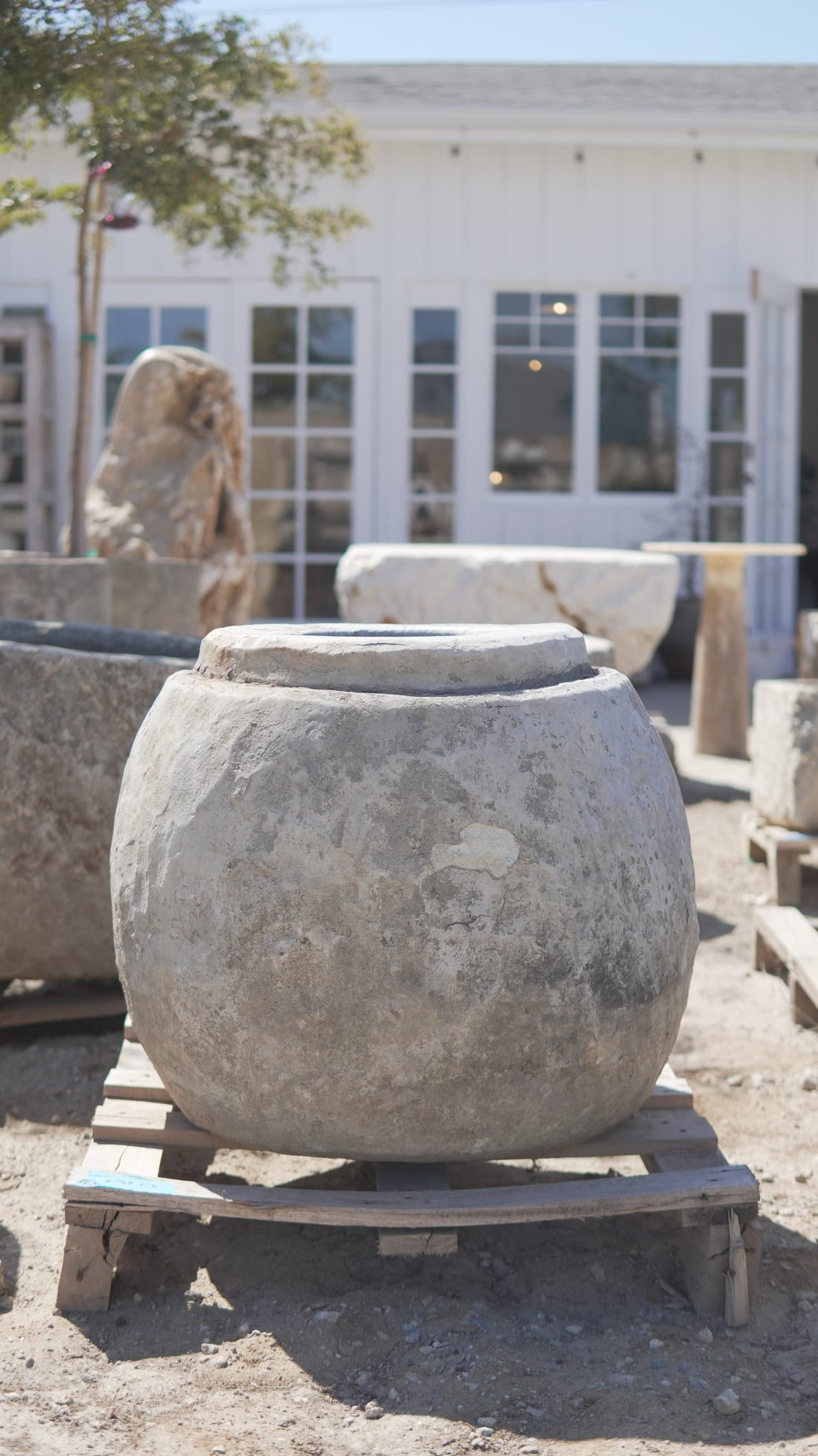 Antique Limestone Trough (23 Inches Height x 23 Inches Round)