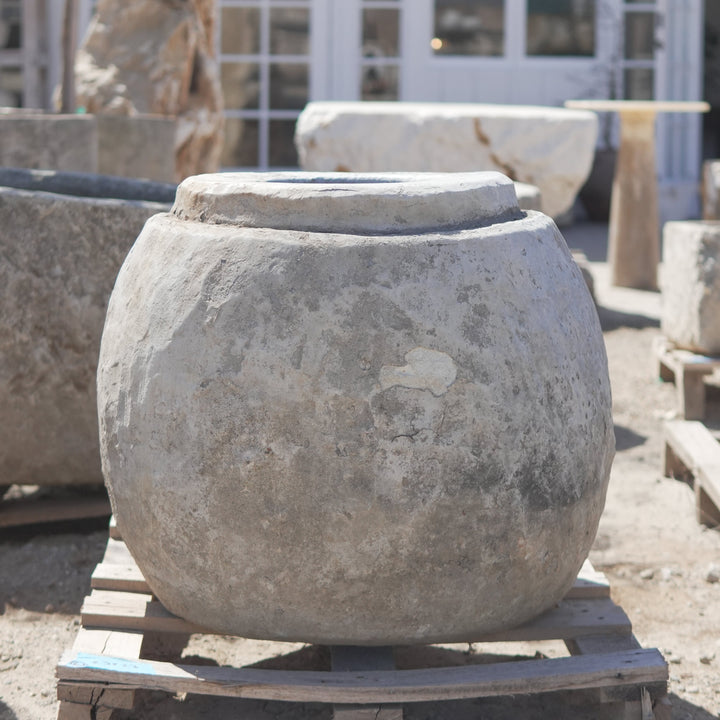 Antique Limestone Trough (23 Inches Height x 23 Inches Round) - Trouvaille Imports